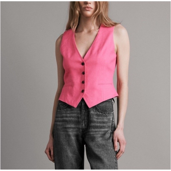 rag & bone Jackets & Blazers - Rag & Bone Priya Linen Blend Vest Hot Pink Women Size 10 V-Neck Waistcoat